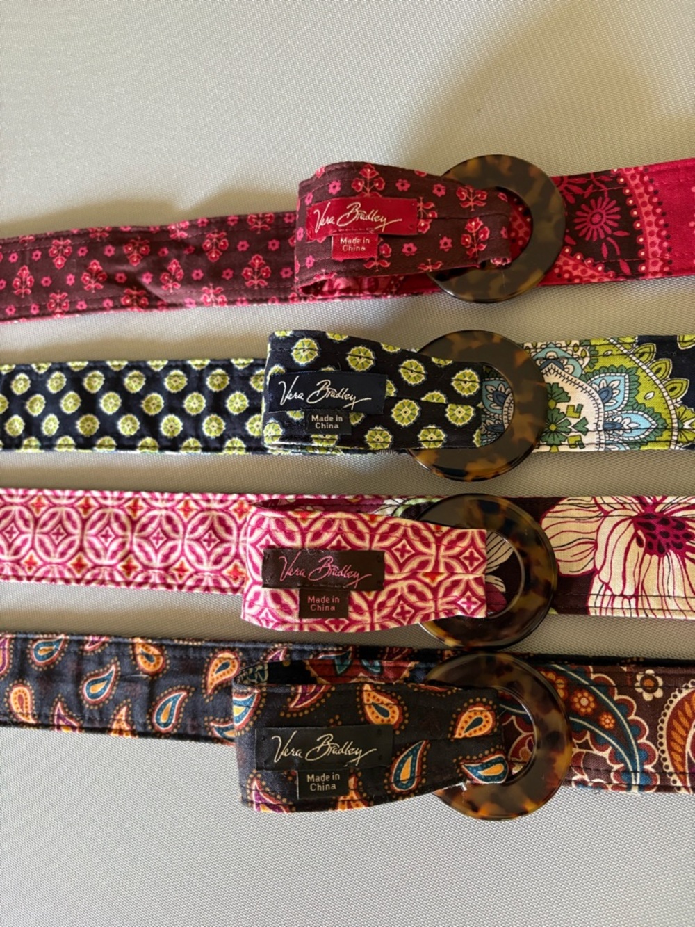 4 Vera Bradley Reversible Multicolor Patterned Fabric Belts Tortoiseshell Rings - Picture 6 of 6